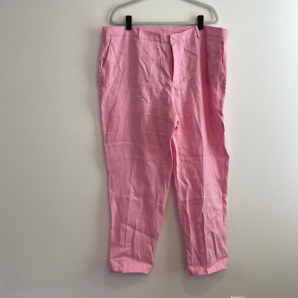 NWT Mango 100% Linen Pink trousers size 18